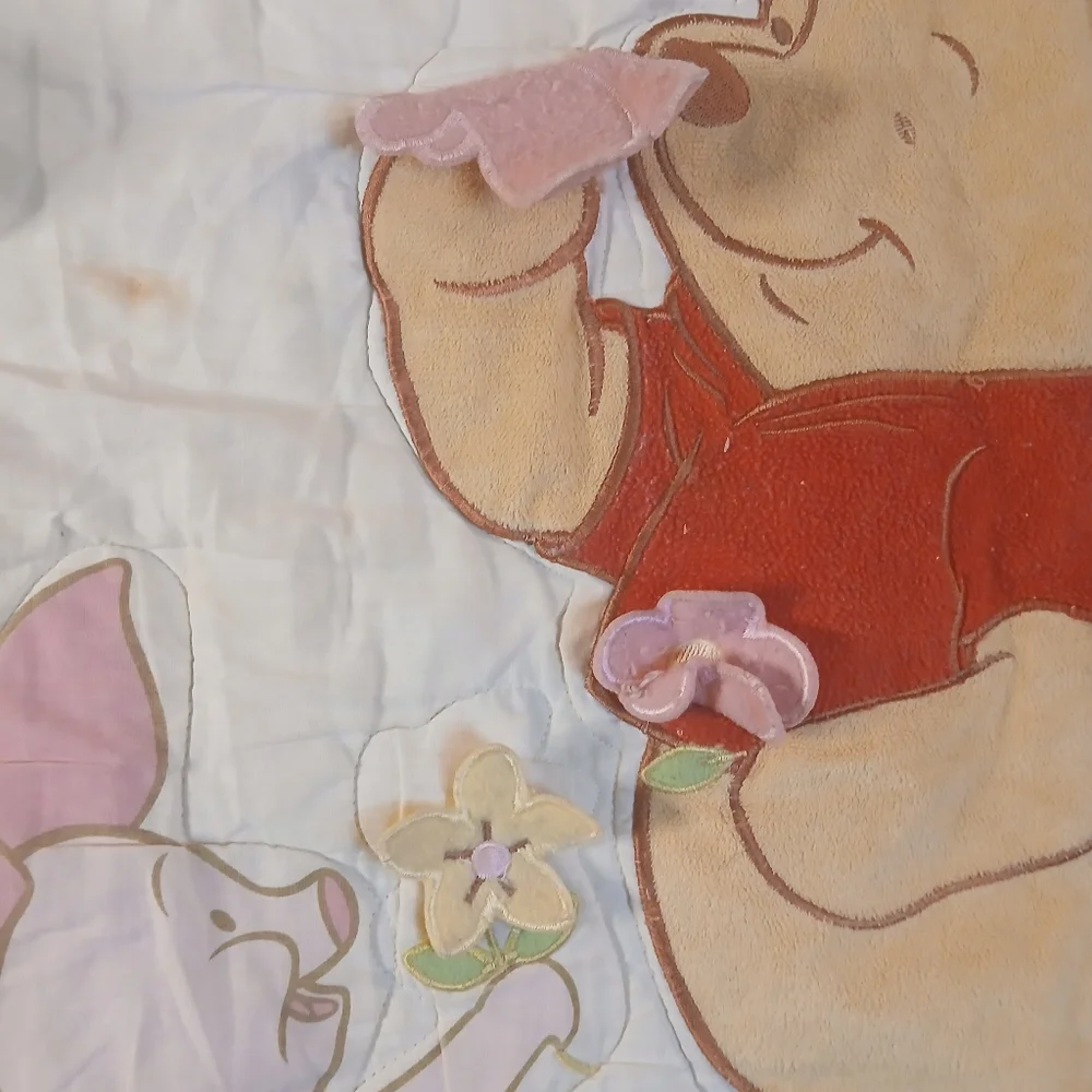 Vtg Crown Crafts Winnie The Pooh Embroidered Comforter Crib Quilt 40